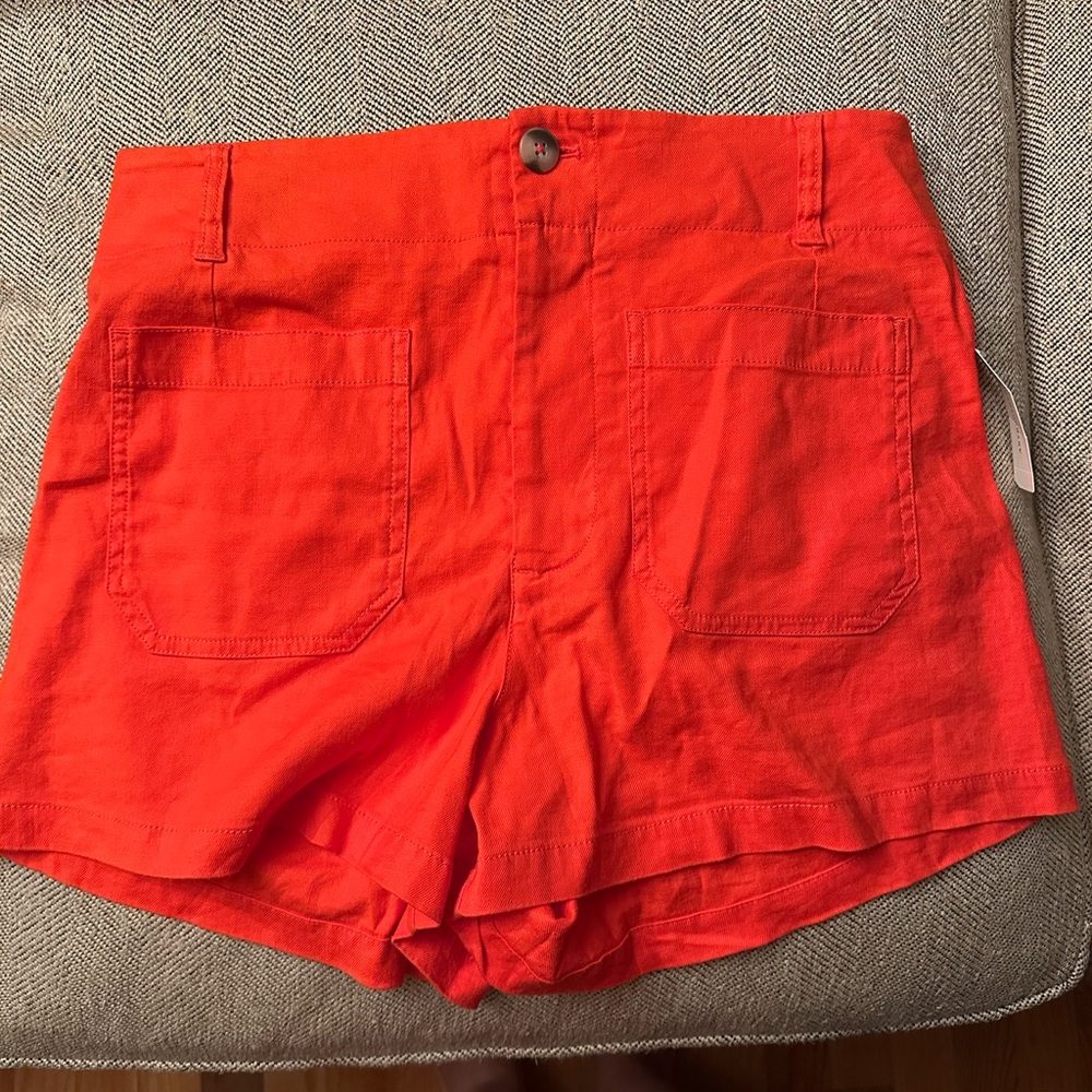 NWT Anthropologie Colette Linen Blend Red High Waist Shorts Size 32